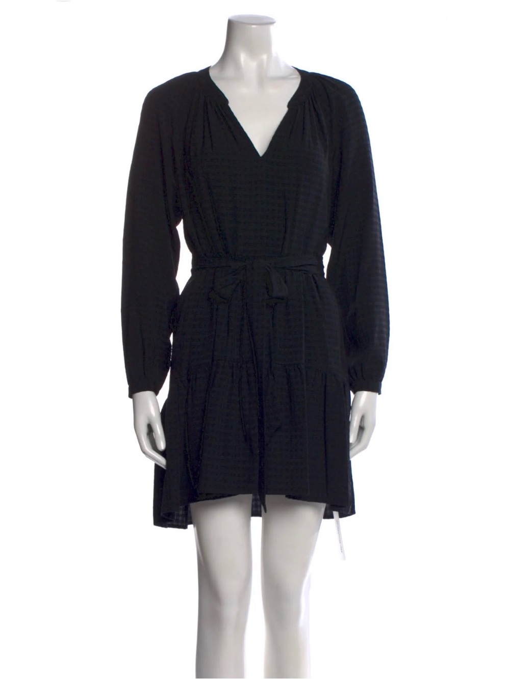 XiRENA Black Long-Sleeve V-Neck Tie-Waist Mini Dress